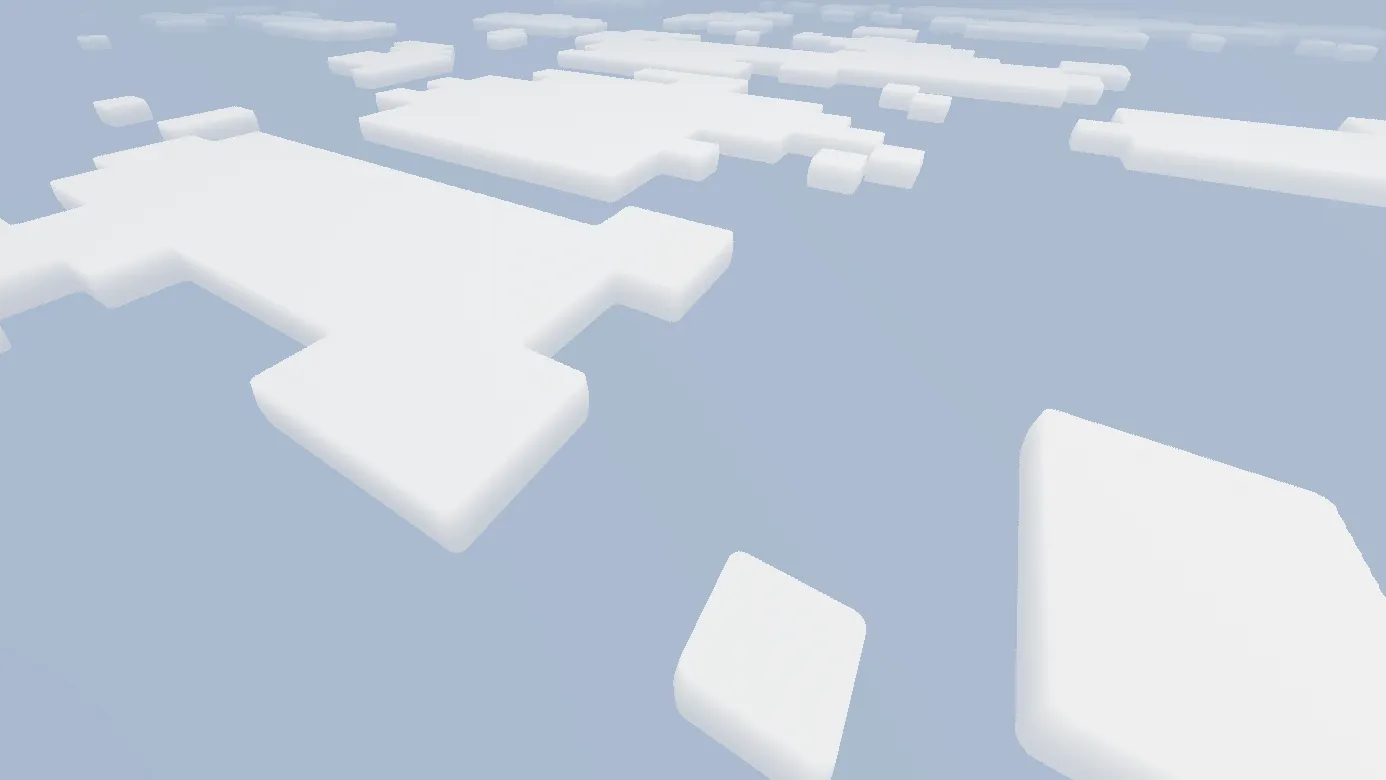 Volumetric clouds from above showing self-shadowing and height gradient shading