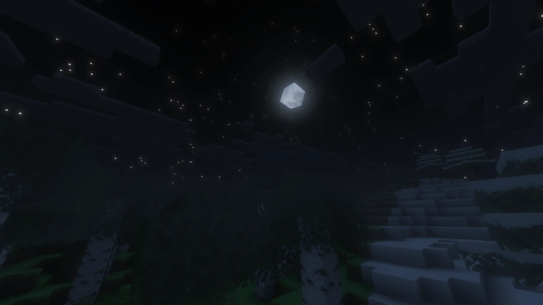 Volumetric light shafts at night with cool blue moonlight